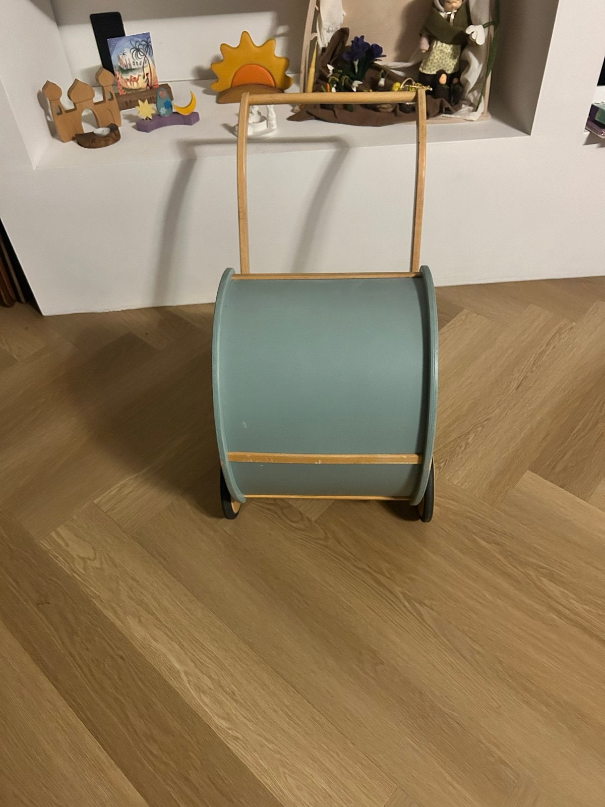 Houten poppenwagen (2 stuks) - Blauw en Roze, Ophalen, Gebruikt, Overige typen