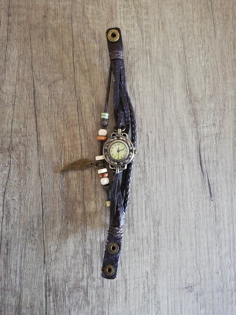 Horloge Armband met Leren Armbandjes en Kralen, Sieraden, Tassen en Uiterlijk, Horloges | Dames, Overige merken, Overige materialen