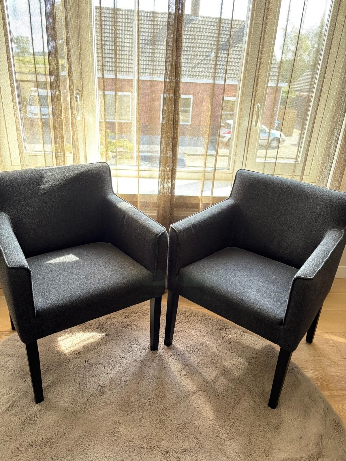 grijze eetkamerstoelen 2x, Huis en Inrichting, Hout, Gebruikt, Twee, Modern, Scandinavisch