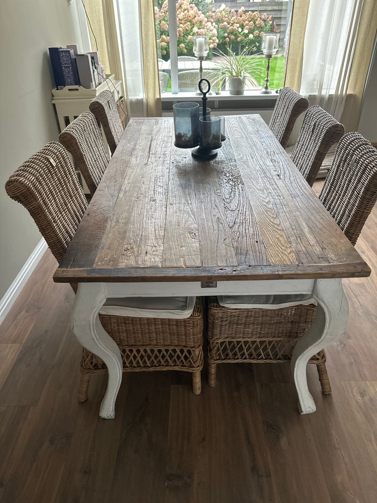 Riviera Maison Driftwood eettafel 180cm met 6 stoelen, Huis en Inrichting, Ophalen, Gebruikt, 50 tot 100 cm, Vijf personen of meer
