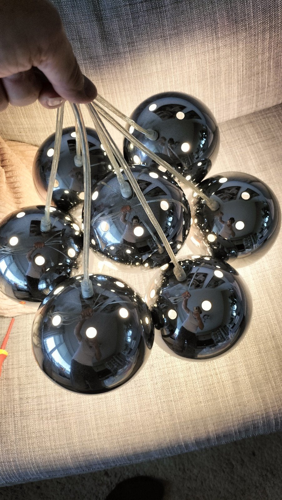 chrome hanglamp met 7 bollen, Ophalen of Verzenden, Netvoeding, Minder dan 50 watt