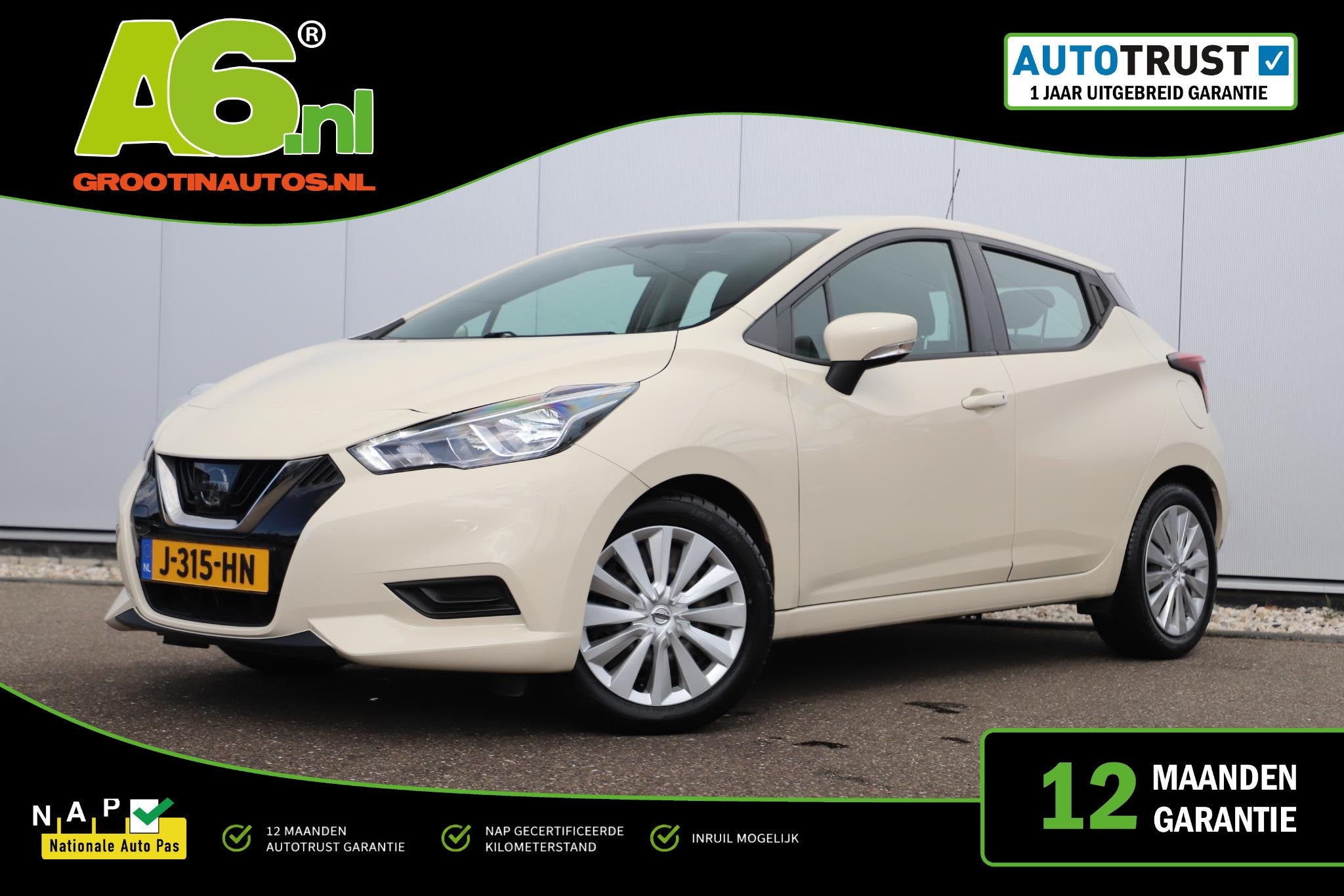 Nissan Micra 1.0 IG-T Acenta Carplay Android Navigatie Airco, Voorwielaandrijving, Euro 6, Met garantie (alle), Wit