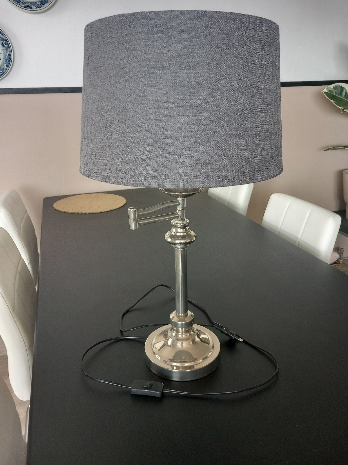 Mooie Zilveren lamp met Antraciet lampenkap., Ophalen, Zo goed als nieuw, 50 tot 75 cm