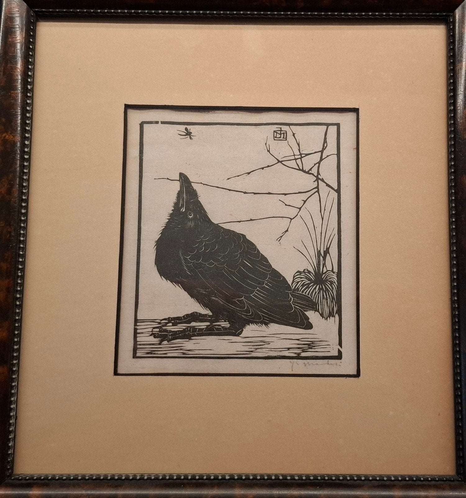 ORIGINELE JAN MANKES HOUTSNEDE 1918 1e DRUK! Handgesigneerd!, Antiek en Kunst, Ophalen, Met monogram, Houtsnede, Flora en Fauna