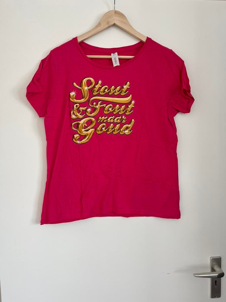 Roze t-shirt stout & fout maar goud maat 42/XL BC collection, Maat 42/44 (L), Ophalen of Verzenden, Zo goed als nieuw, Korte mouw