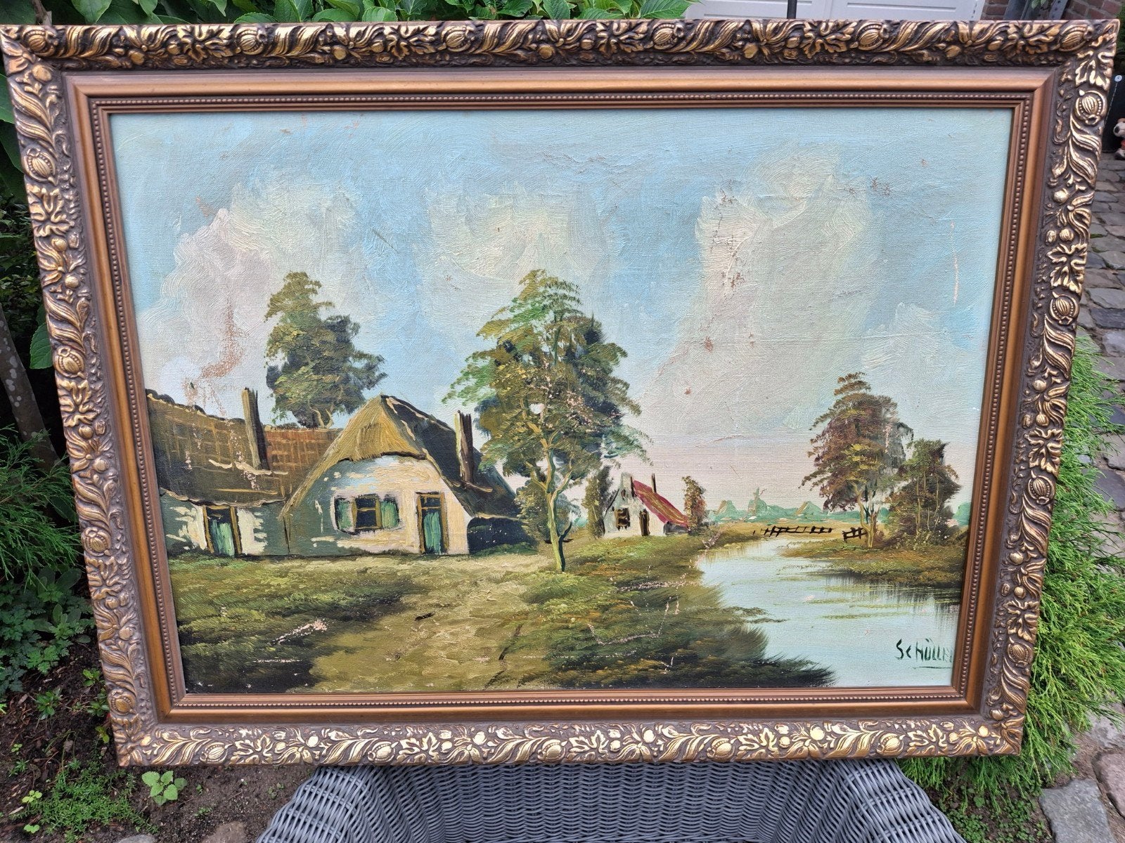 Mooi Schilderij 80 x 60 cm, Antiek en Kunst, Doek, Realistisch, Ophalen of Verzenden, Landschap