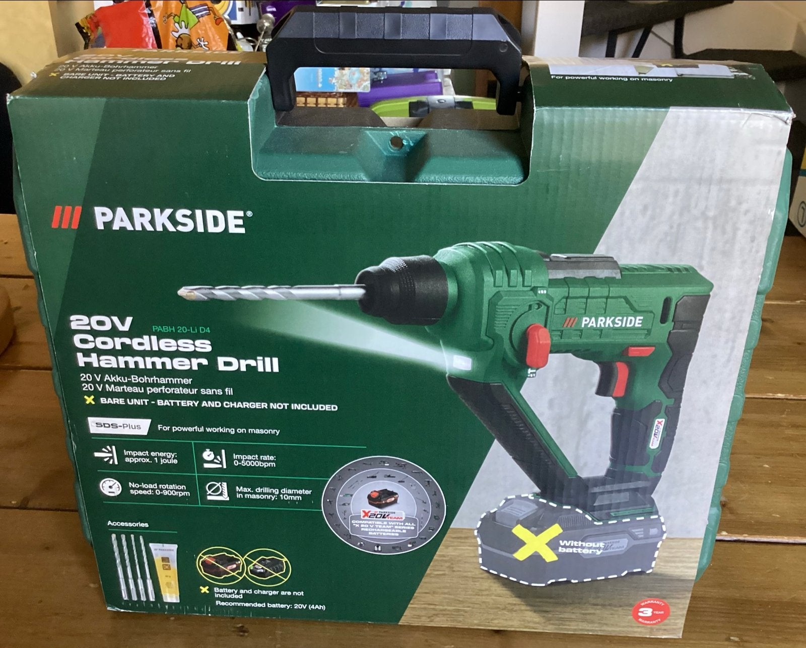 LEGE PARKSIDE PABH 20-LI D4 ACCU-KLOPBOOR KOFFER MET BOREN, Ophalen of Verzenden, Zo goed als nieuw