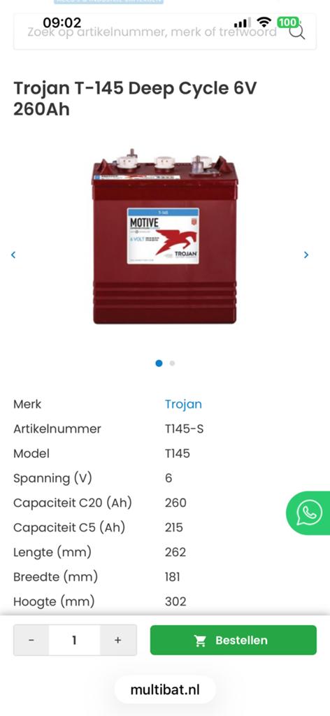 set van 12 Trojan accu's voor thuisbatterij zonnepanelen, Doe-het-zelf en Verbouw, Zonnepanelen en Toebehoren, Ophalen, Gebruikt