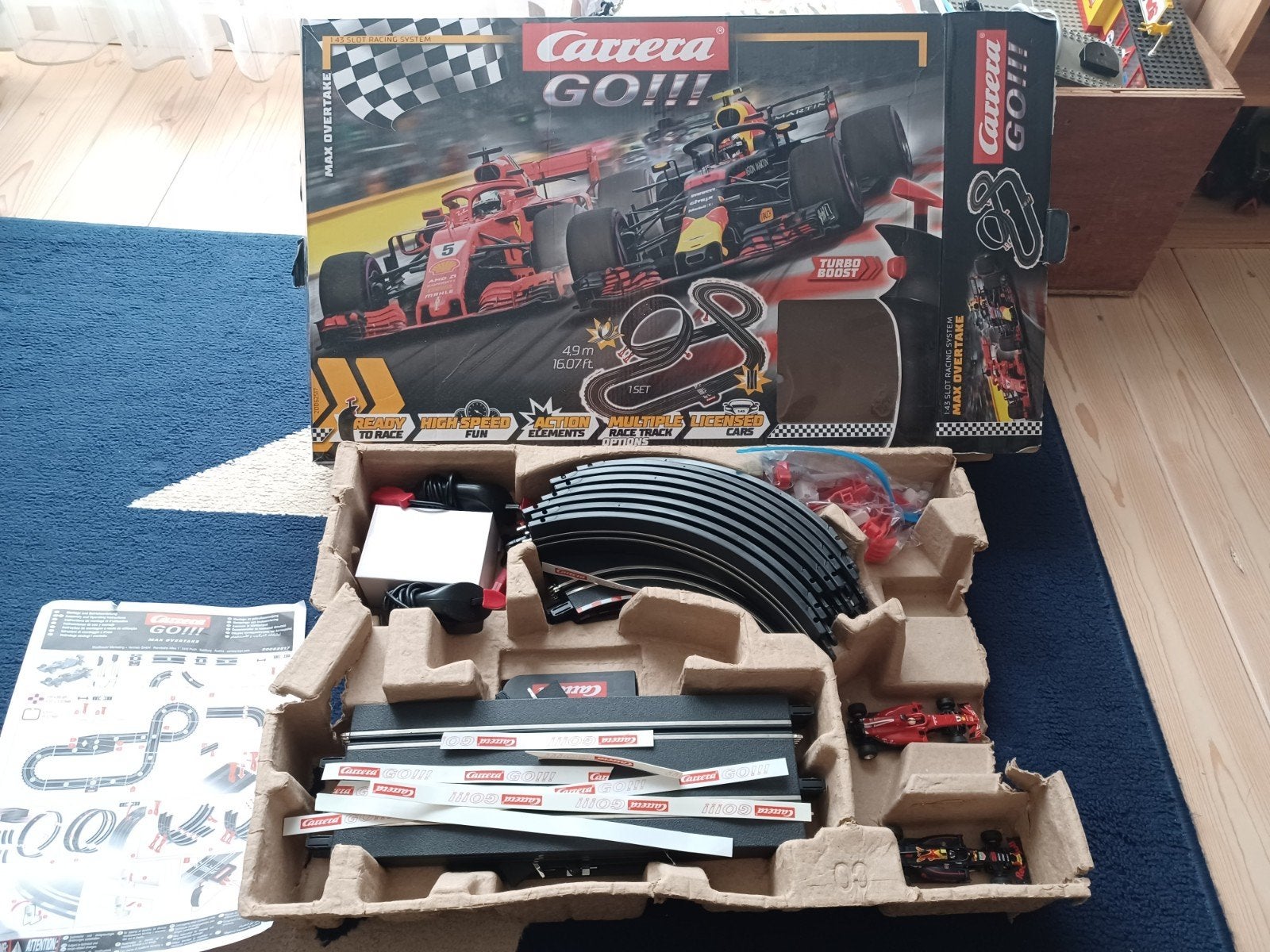 Carrera GO!!! Max Overtake racebaan met 2 F1 auto's, Ophalen, Racebaan, Carrera, Zo goed als nieuw