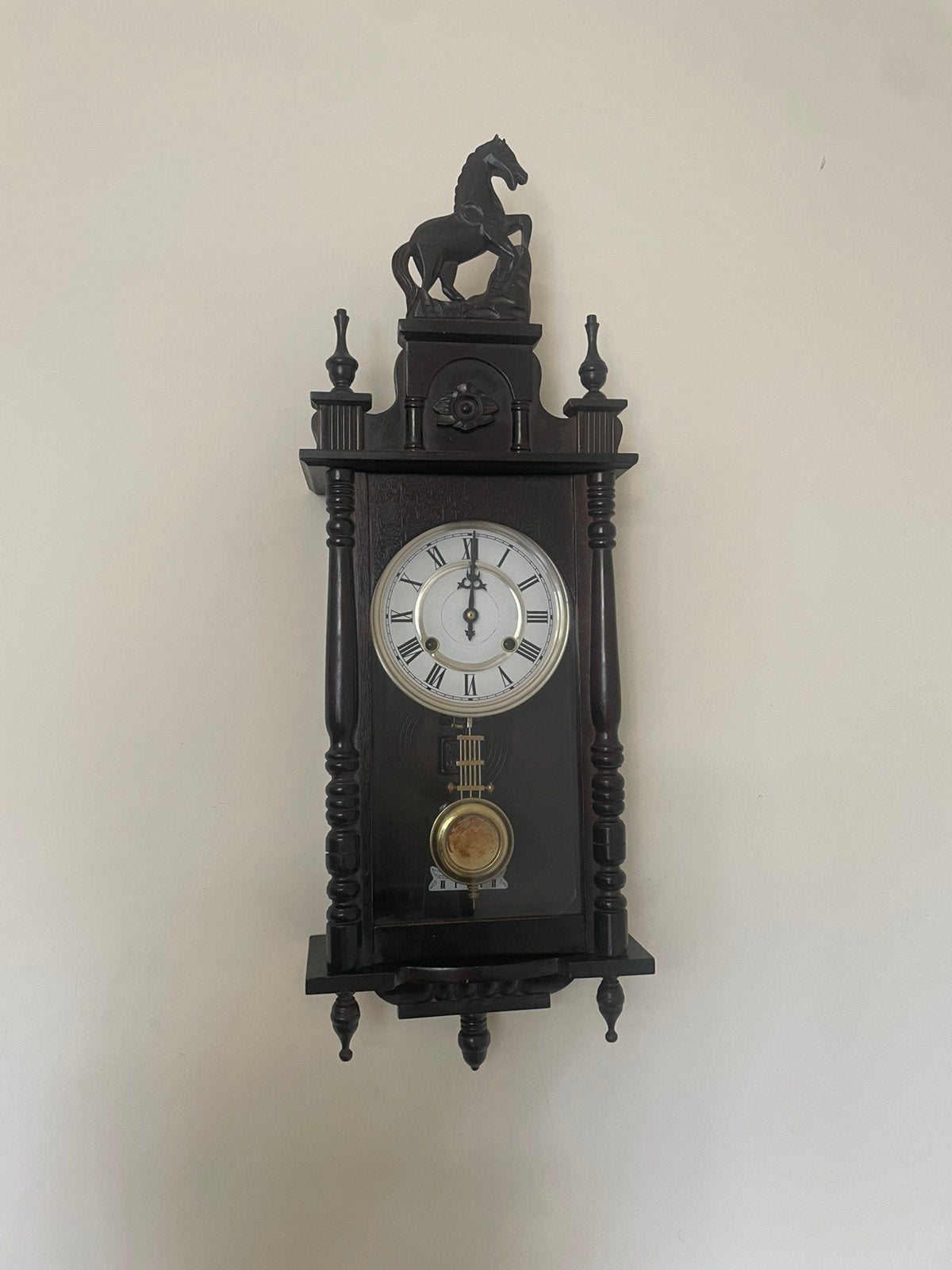 Prachtige Antieke Wandklok / Regulateur met Paard (ca. 1900), Ophalen