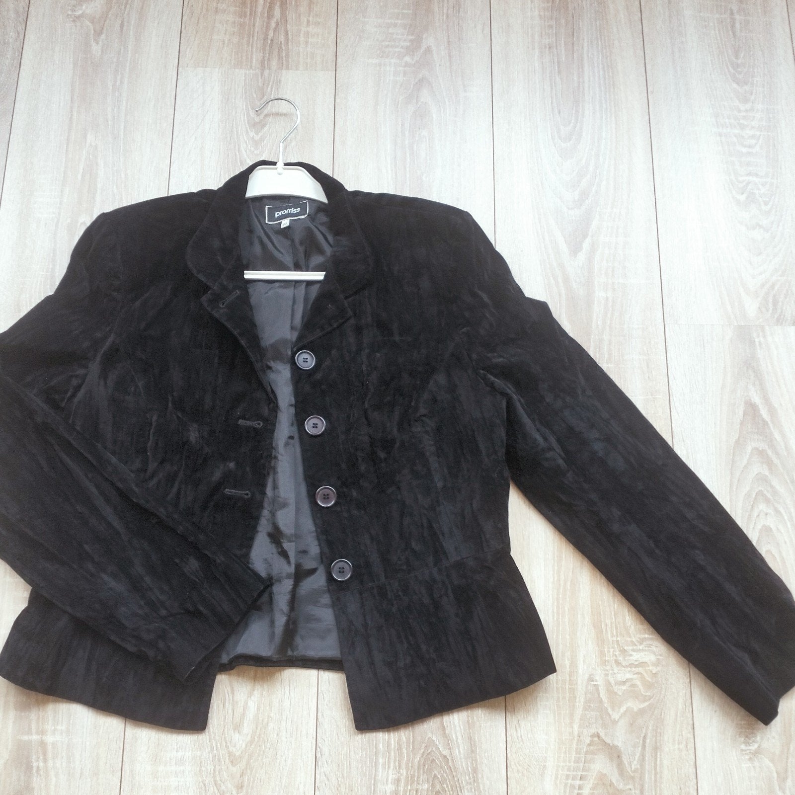 promiss zwart velvet look jasje mt 40 zgan, Maat 38/40 (M), Promiss, Zwart, Ophalen of Verzenden