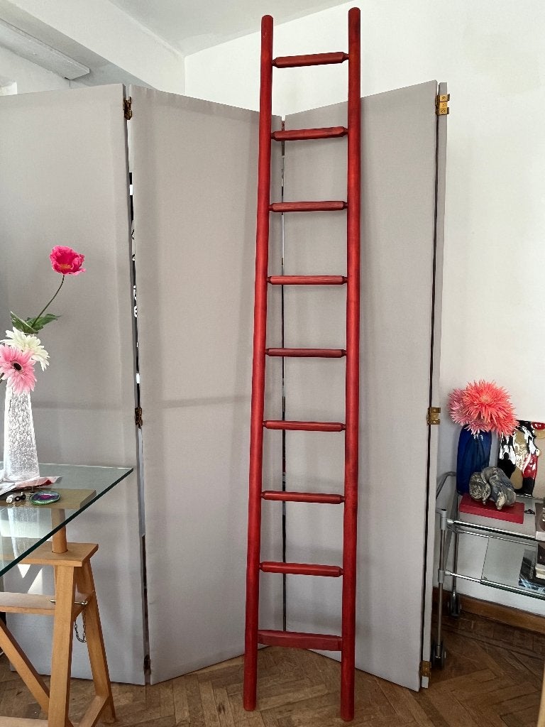 vintage eik hout ladder oak wood stained in orange/red, Ophalen, Zo goed als nieuw