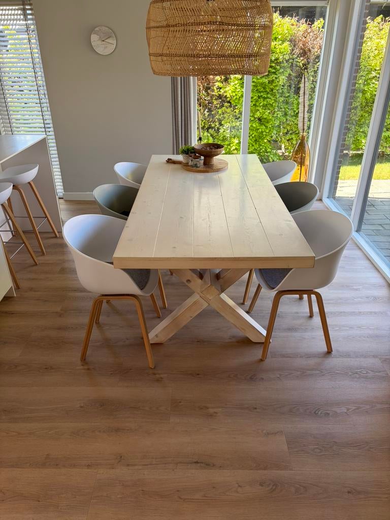 Witte houten eettafel 200cm x 95cm x 78cm, Huis en Inrichting, Tafels | Eettafels, Ophalen, Gebruikt, VTwonen, 200 cm of meer