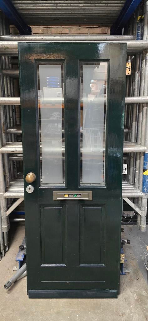 Massief Merbau Buitendeur met Dubbel Etsglas, Ophalen, Gebruikt, 80 tot 100 cm, Buitendeur