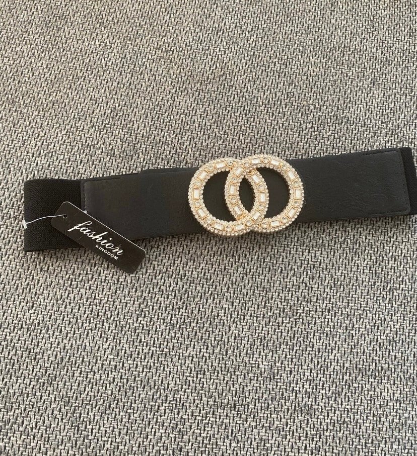 Elastische Tailleriem met Dubbele Ring Gesp en Steentjes, Kleding | Dames, Riemen en Ceinturen, 3 tot 5 cm, Minder dan 80 cm, Zwart