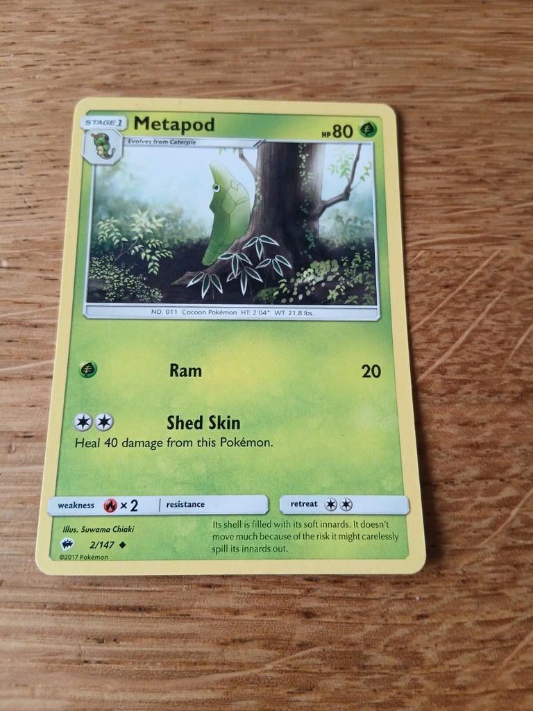 Pokémon Kaart Metapod 2/147 - Sun & Moon: Guardians Rising, Ophalen of Verzenden, Zo goed als nieuw, Losse kaart