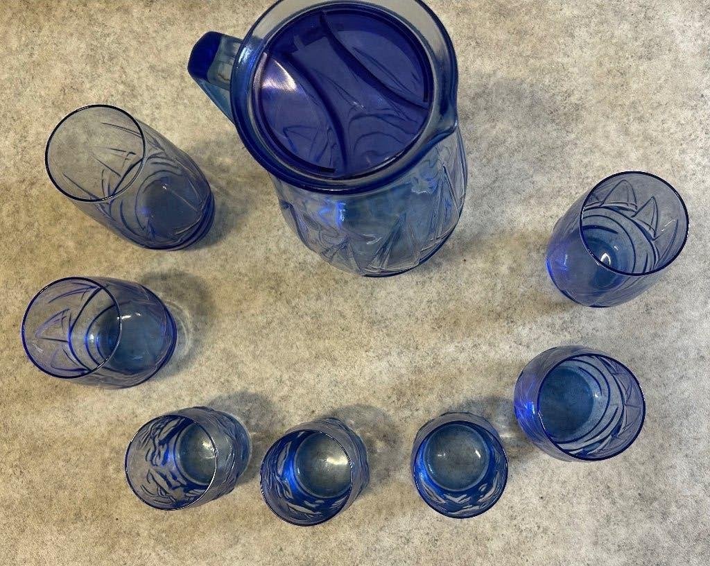 Karaf met 7 glazen kleur blauw : Nieuw, Nieuw, Ophalen of Verzenden, Glas, Overige typen