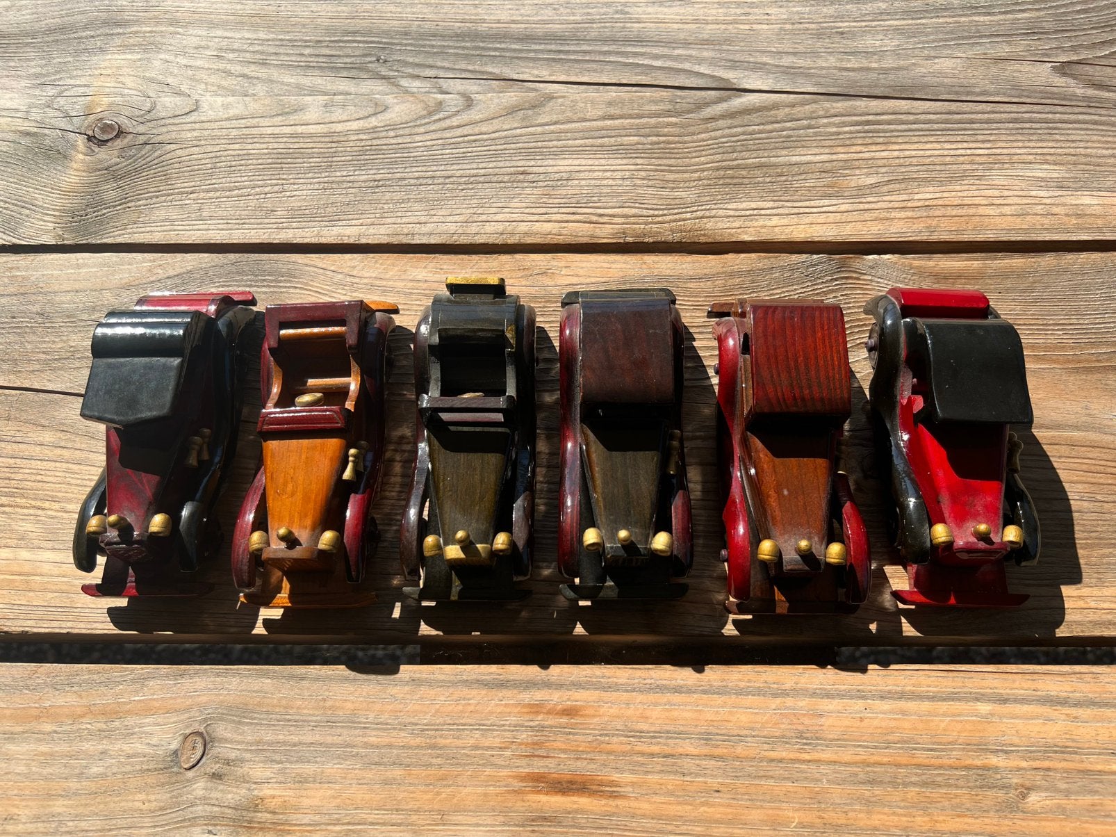 6 x Handgemaakte Vintage Houten Auto Oldtimer 15 x 6 cm, Antiek en Kunst, Ophalen of Verzenden