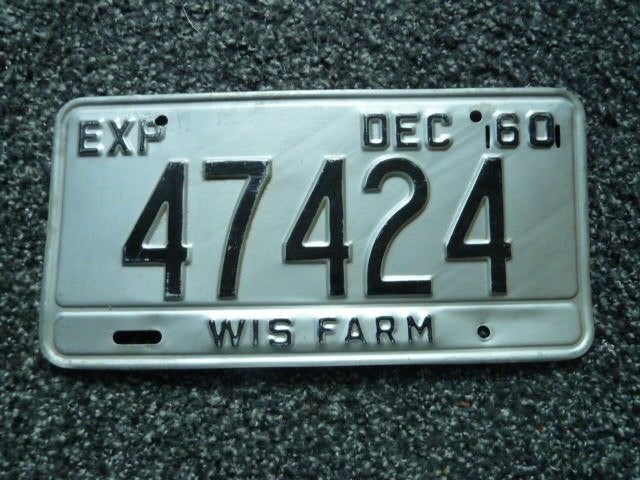 Kentekenplaat licenseplate Wisconsin 1960 Farm USA, Verzamelen, Verzenden, Gebruikt, Auto's