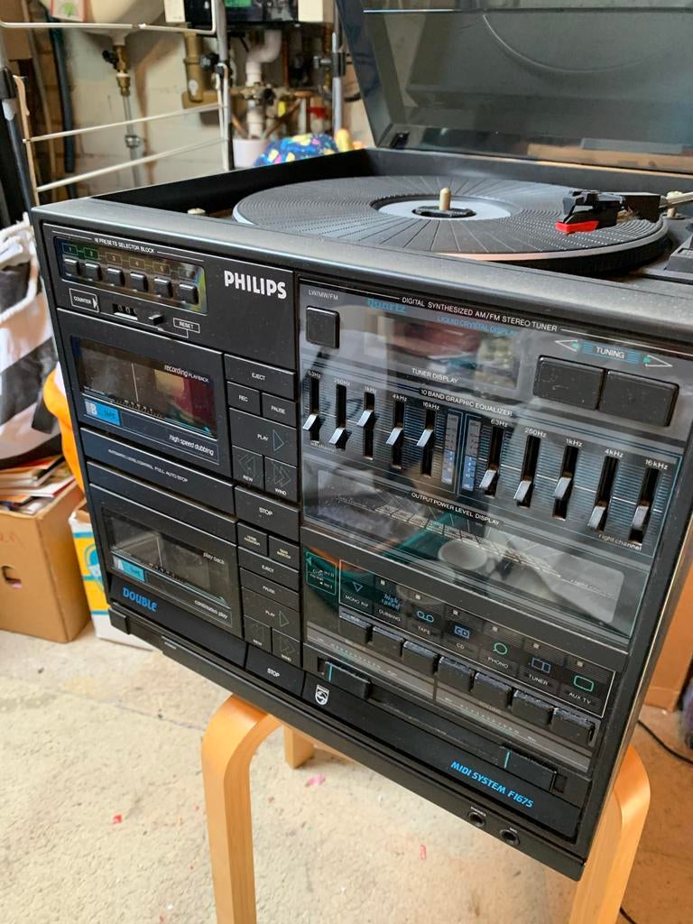 Philips MIDI System F1675 met platenspeler en dubbel cassett, Ophalen, Philips, Gebruikt, Cassettedeck