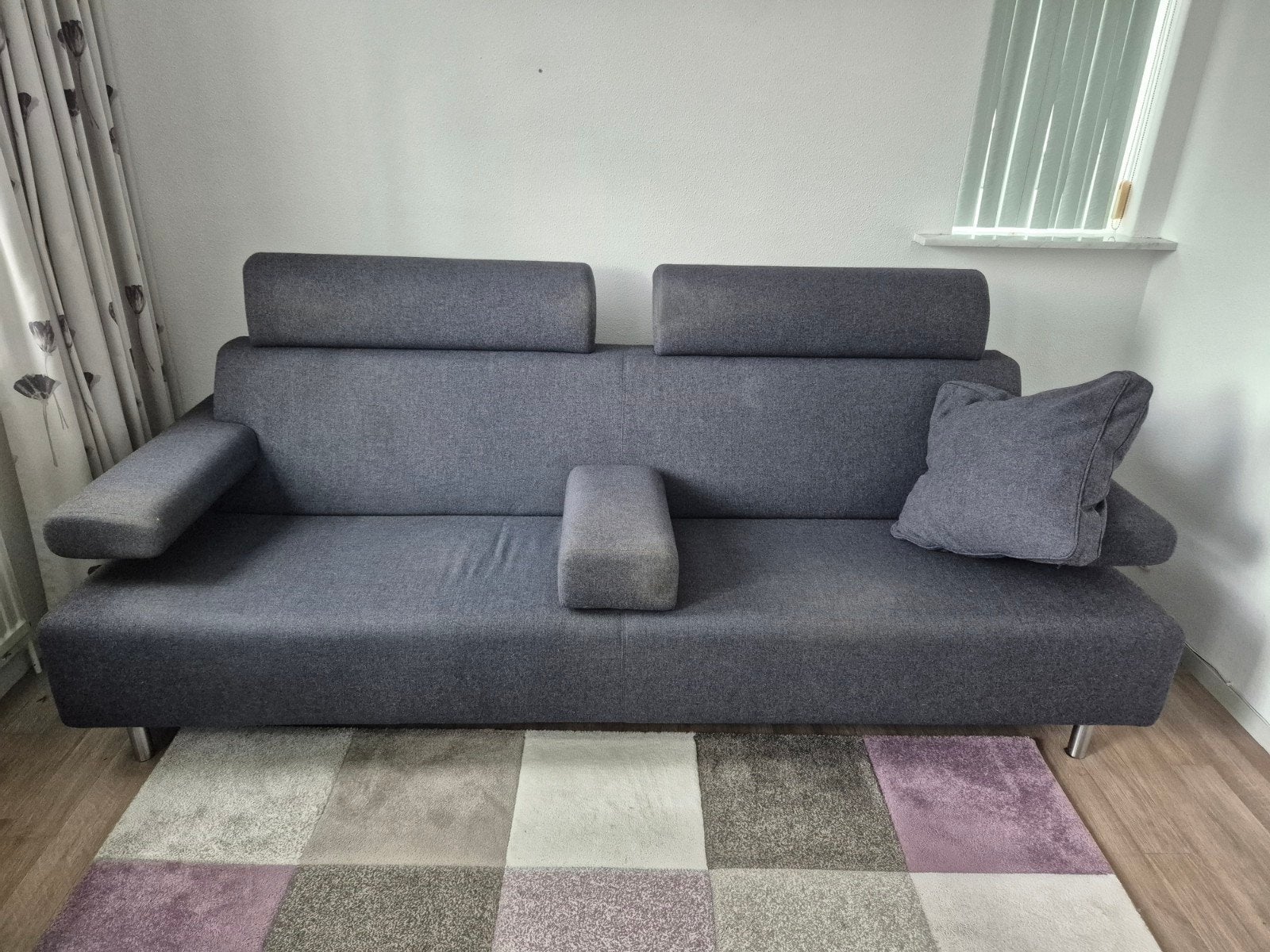 Donkerblauwe stoffen bank, Ophalen, Gebruikt, Driepersoons, 75 tot 100 cm