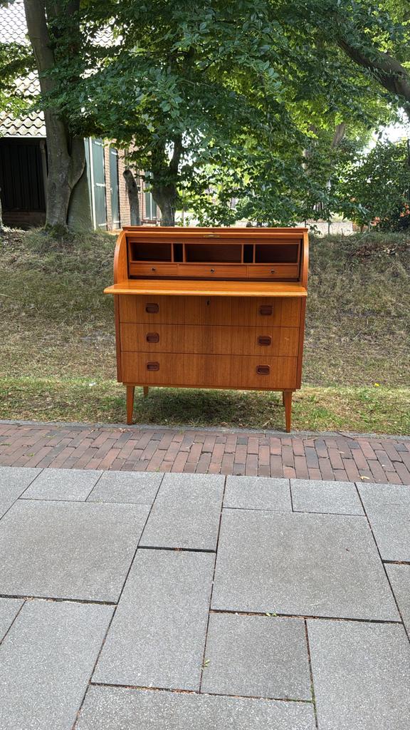Vintage SMI Secretaire - Teak Houten Roldeur Bureau, Gebruikt, Ophalen of Verzenden, Gijpsvintage, Midcentury