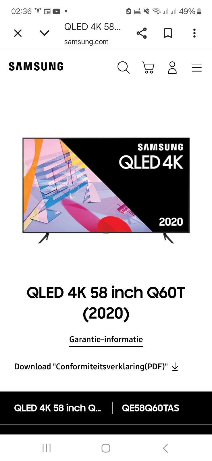 Samsung 58 inch defect, Ophalen of Verzenden, 100 cm of meer, 50 Hz, Samsung