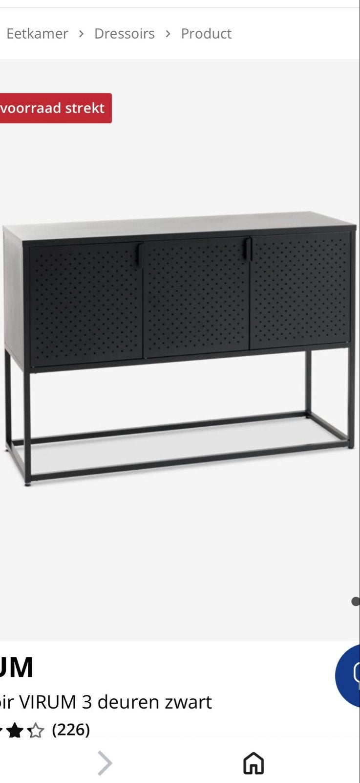 Modern zwart dressoir met 3 deuren - VIRUM, Ophalen, 100 tot 150 cm, Zo goed als nieuw, Metaal