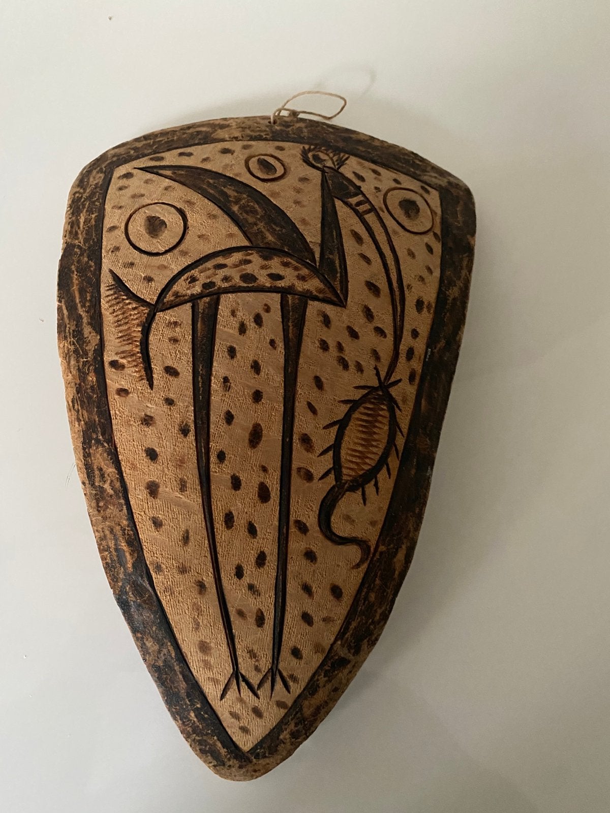 Klein houten  decoratie schild ,vogel,Nieuw Guinea, Ophalen