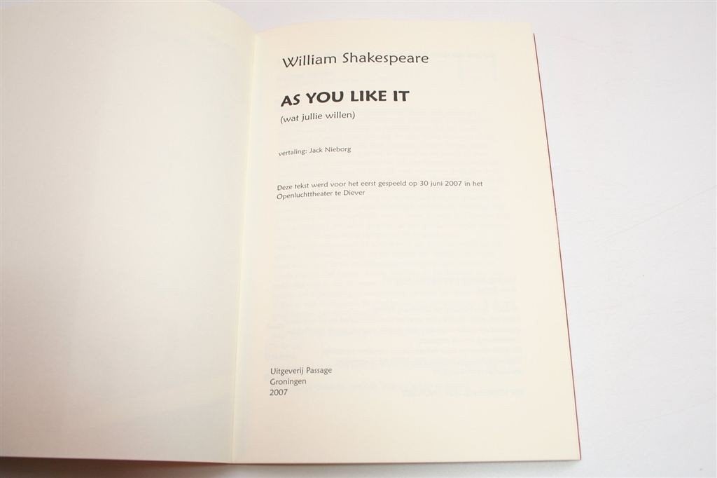 Zoals Jullie Willen — Shakespeare Komedie — Groningen Uitgav, Ophalen of Verzenden, Zo goed als nieuw