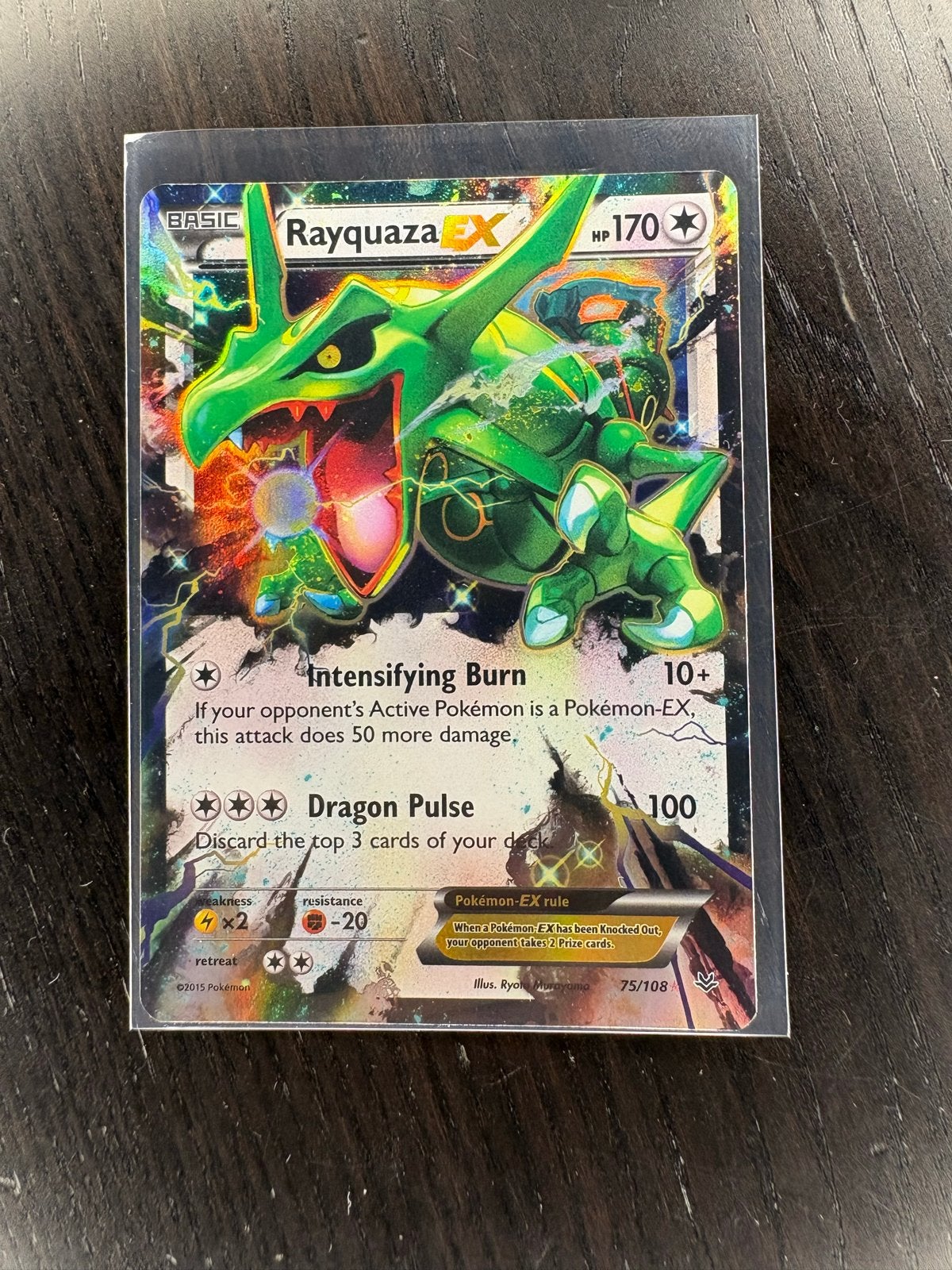 Rayquaza ex 75/108 Pokémon kaart - Gebruikt, Ophalen of Verzenden, Gebruikt, Losse kaart, Foil