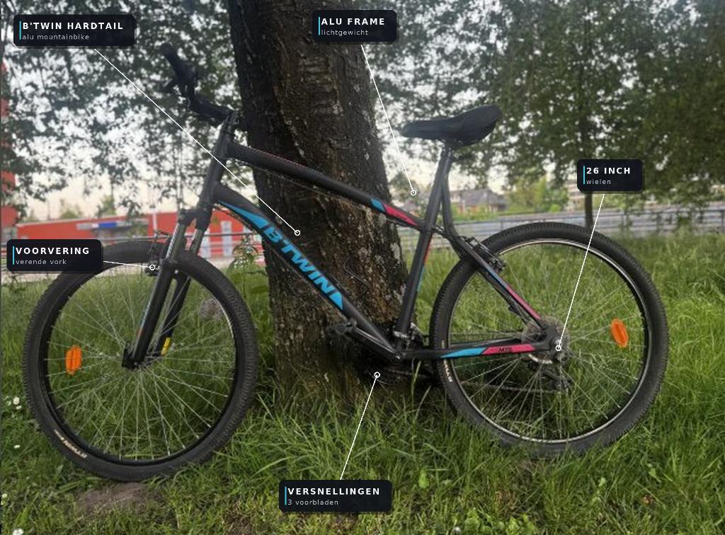B'Twin Hardtail MTB 26 inch, aluminium frame met voorvering, Ophalen, Gebruikt, Overige merken