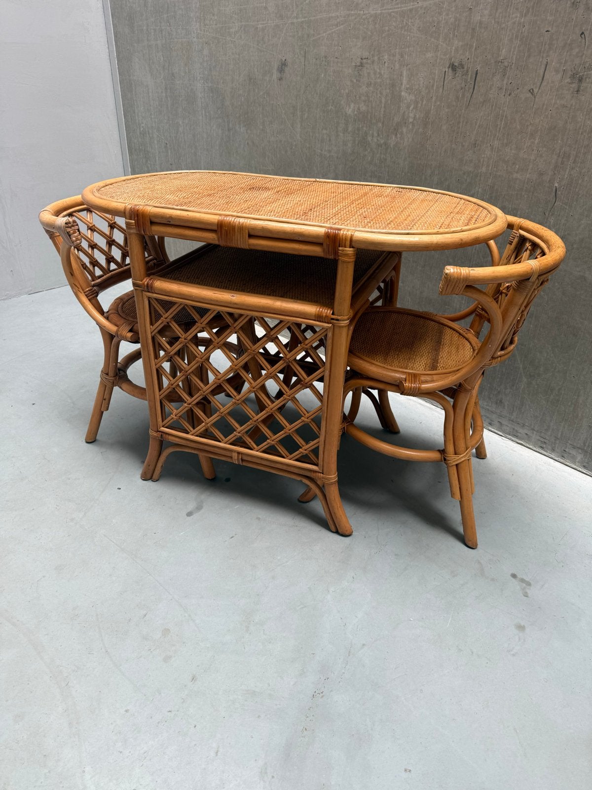 Vintage Rotan Bistroset - Tafel met 2 Stoelen, Ophalen, Overige materialen, Gebruikt, Tot twee personen
