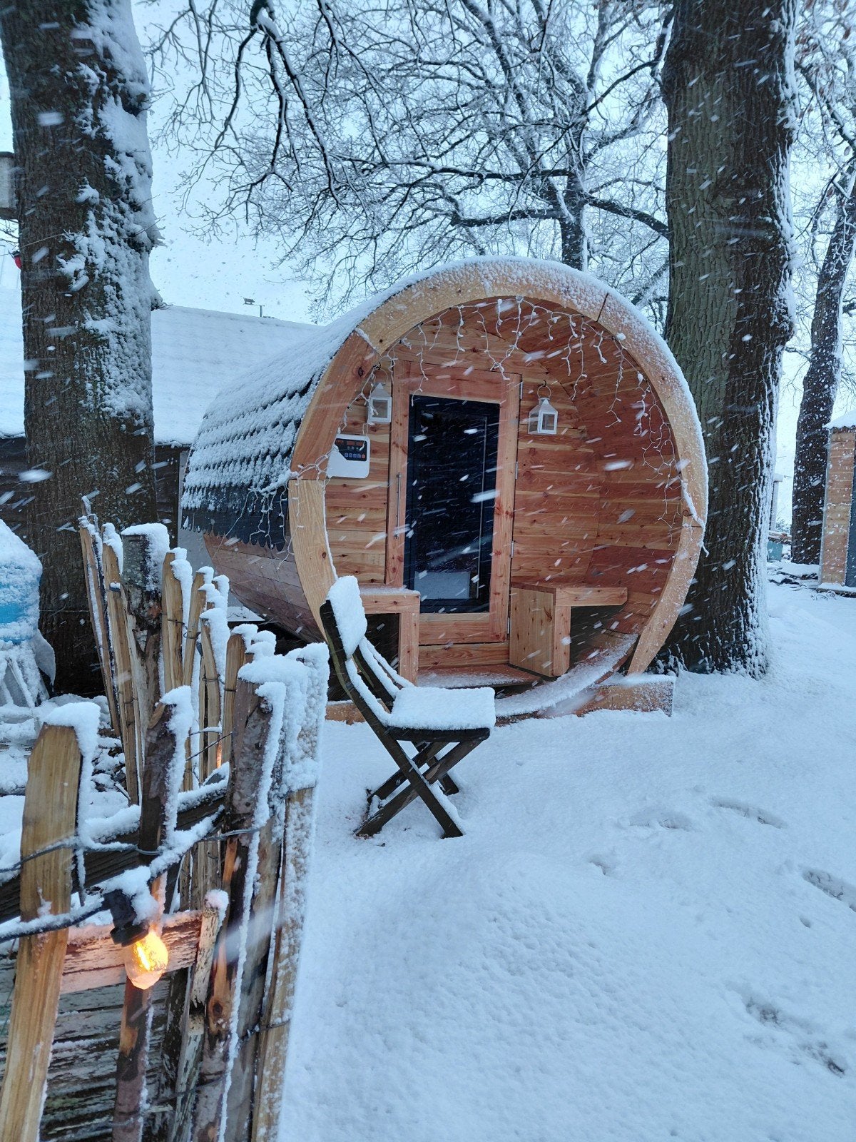 Barrelsauna XXL | Lig Sauna | tiny house | Ø216 x 282cm., Ophalen, Zo goed als nieuw, Fins of Traditioneel, Complete sauna