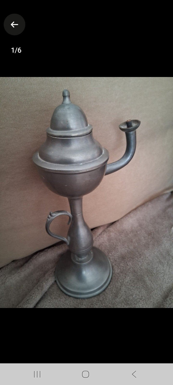 Een traditionele tinnen olielamp / snotneus, Antiek en Kunst, Ophalen of Verzenden