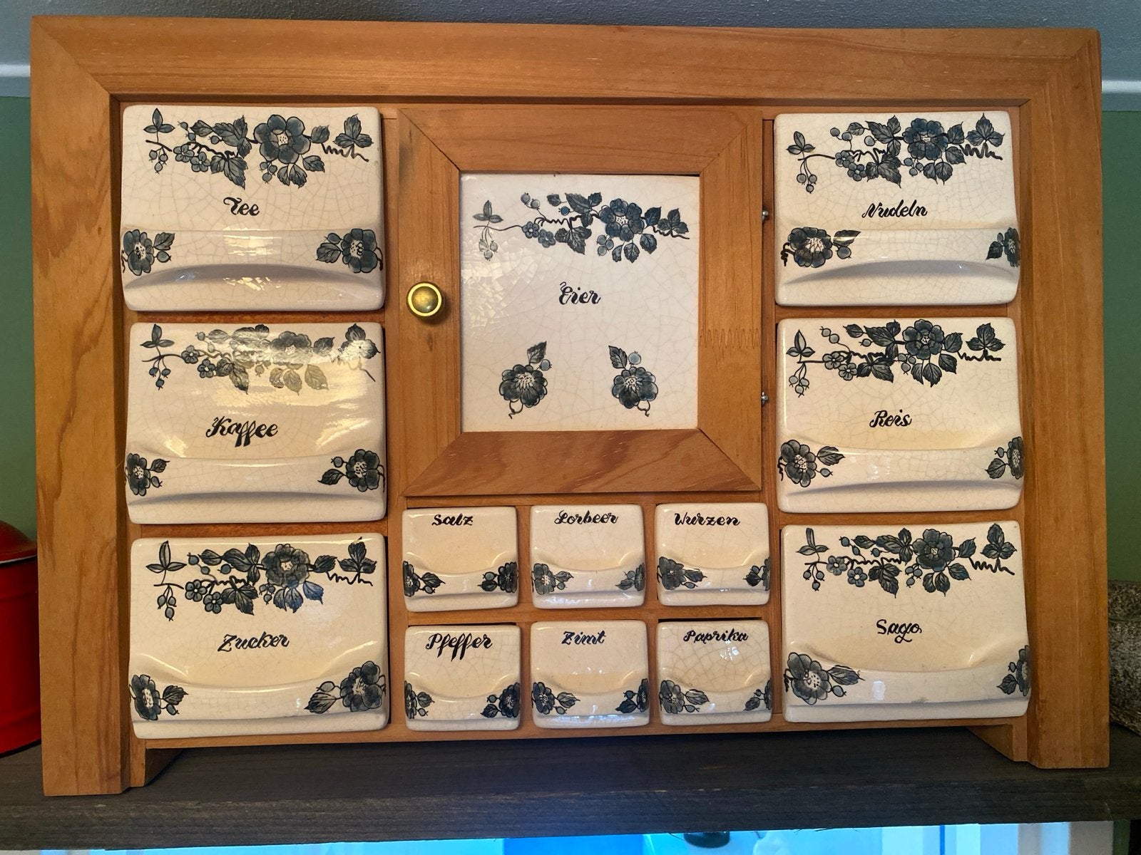 Vintage Kruidenkastje met Eierrekje - Hout & Keramiek, Antiek en Kunst, Ophalen