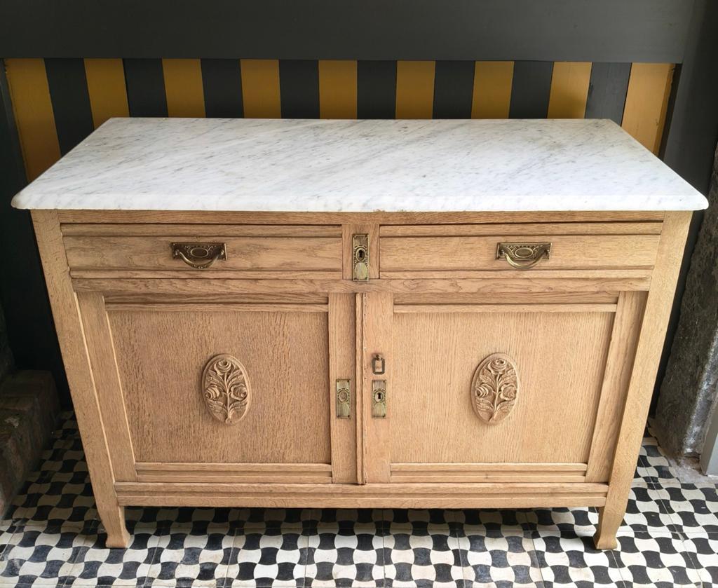 Antieke eiken commode, wastafel dressoir met marmeren blad., Ophalen, 50 tot 70 cm, 100 cm of meer, 90 tot 105 cm