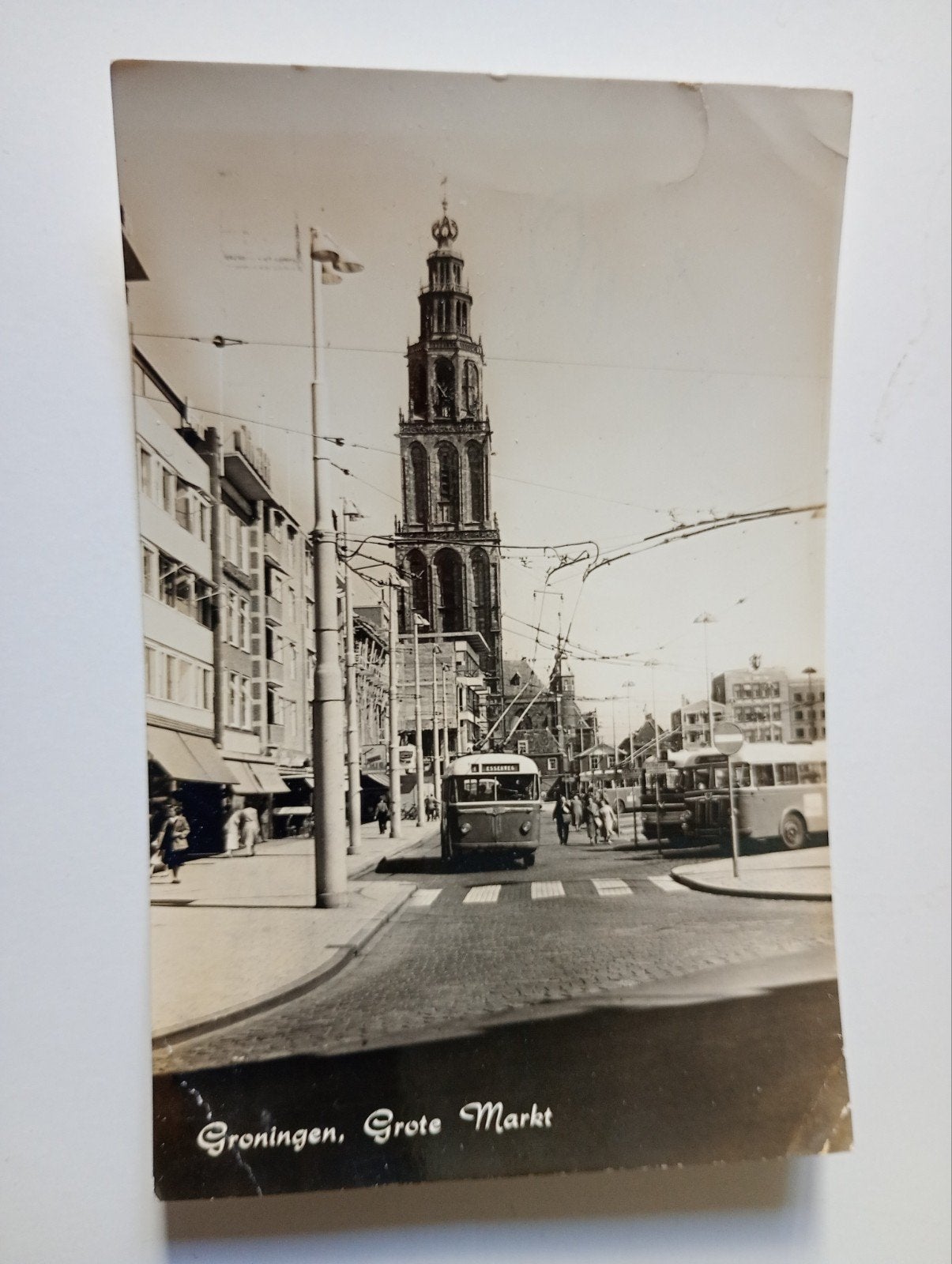 Groningen Grote Markt met Trolleybus, Ophalen of Verzenden, 1940 tot 1960, Gelopen, Groningen
