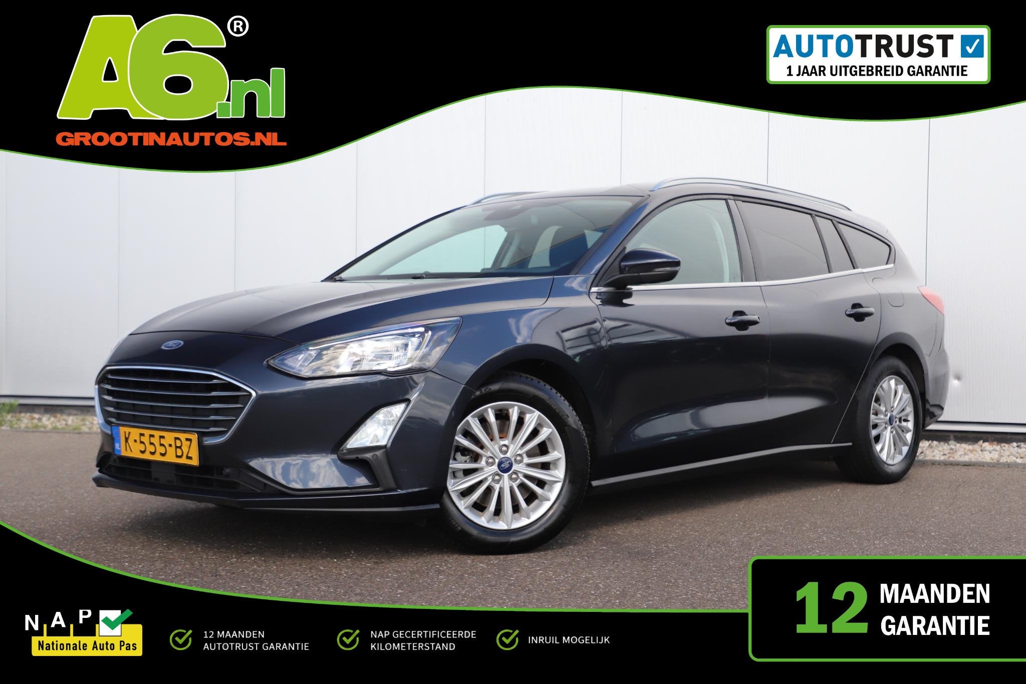 Ford Focus Wagon 1.0 EcoBoost Hybrid Titanium X Business 125, Gebruikt, Blauw, Origineel Nederlands, Autotrust