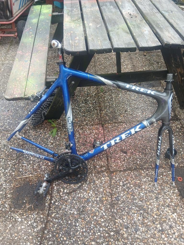 Trek Carbon Fietsframe met Voorvork en Crankstel - Gebruikt, Fietsen en Brommers, Fietsonderdelen, Racefiets, Frame, Gebruikt
