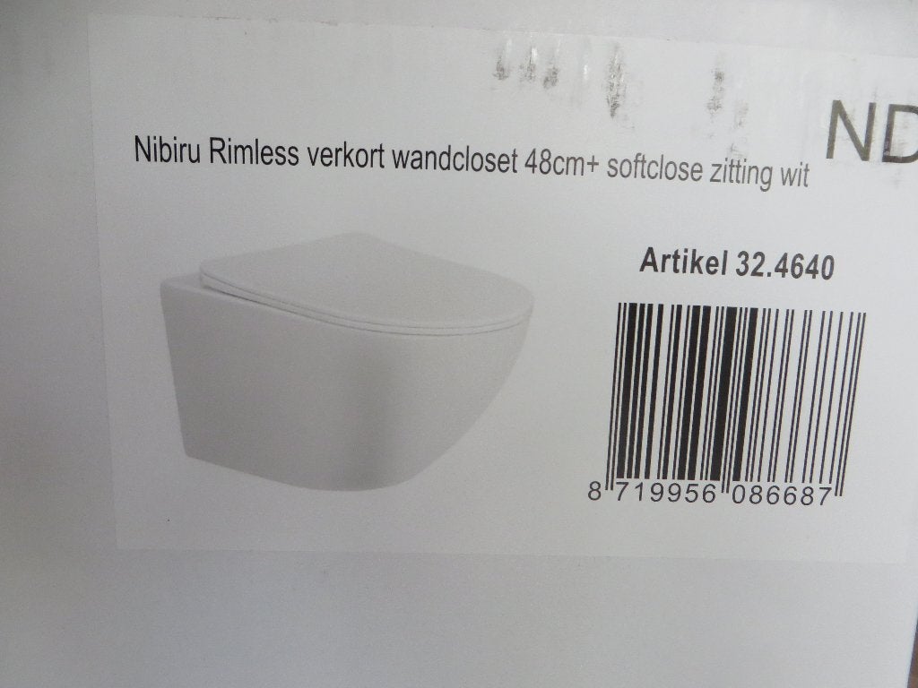 Nibiru randloos verkort wandcloset, Ophalen, Nieuw, Steen, Toilet