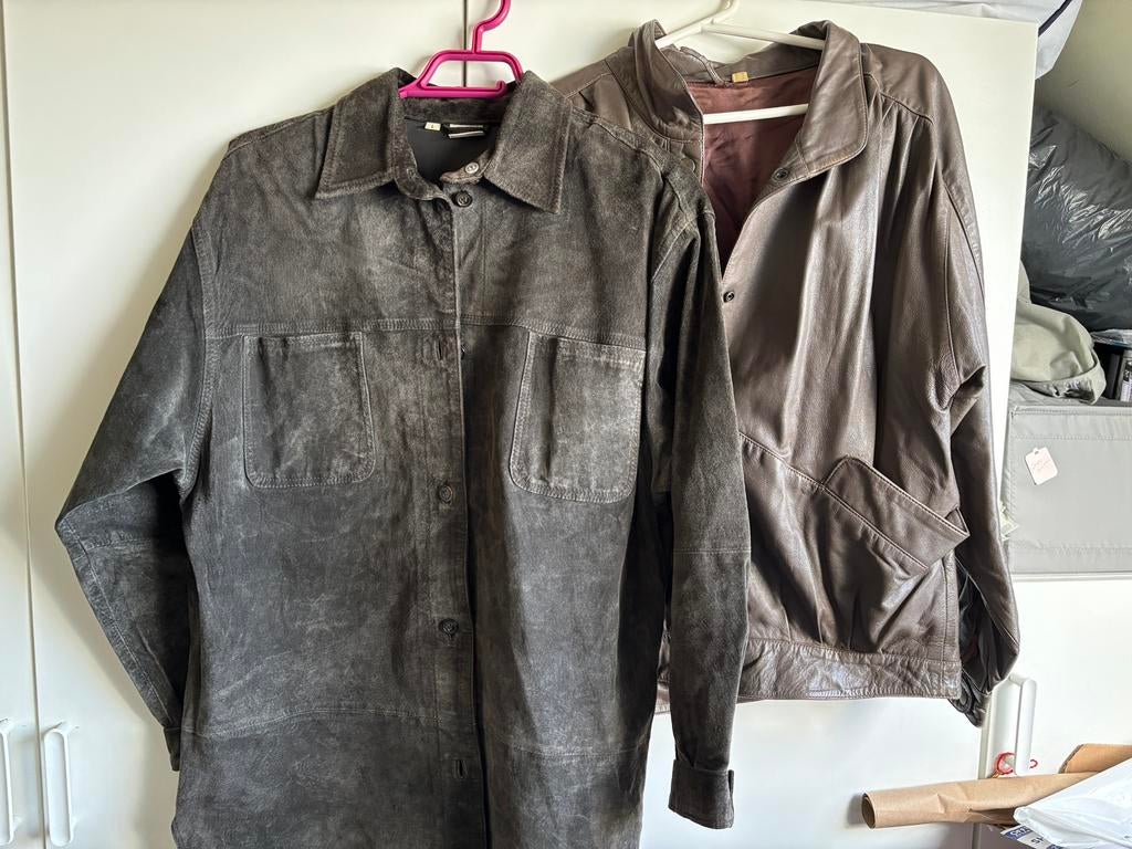 2 leren / suede jassen, Kleding | Dames, Ophalen of Verzenden, Zo goed als nieuw, Maat 42/44 (L), Bruin