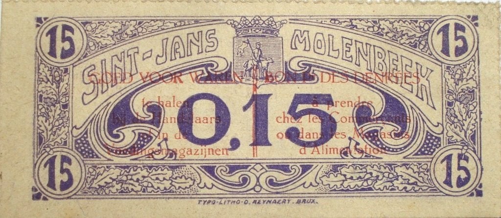 België - Molenbeek 0,15 centimes 1918 (coupon, zeldzaam), Postzegels en Munten, Ophalen of Verzenden, Los biljet