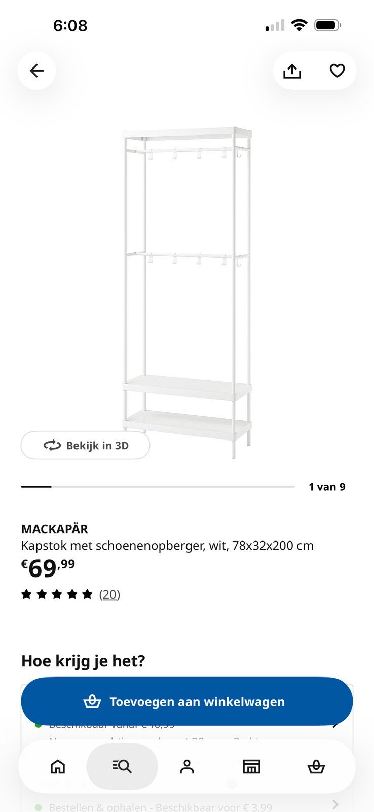 Ikea kapstok, Ophalen, 200 cm of meer, Zo goed als nieuw, Metaal