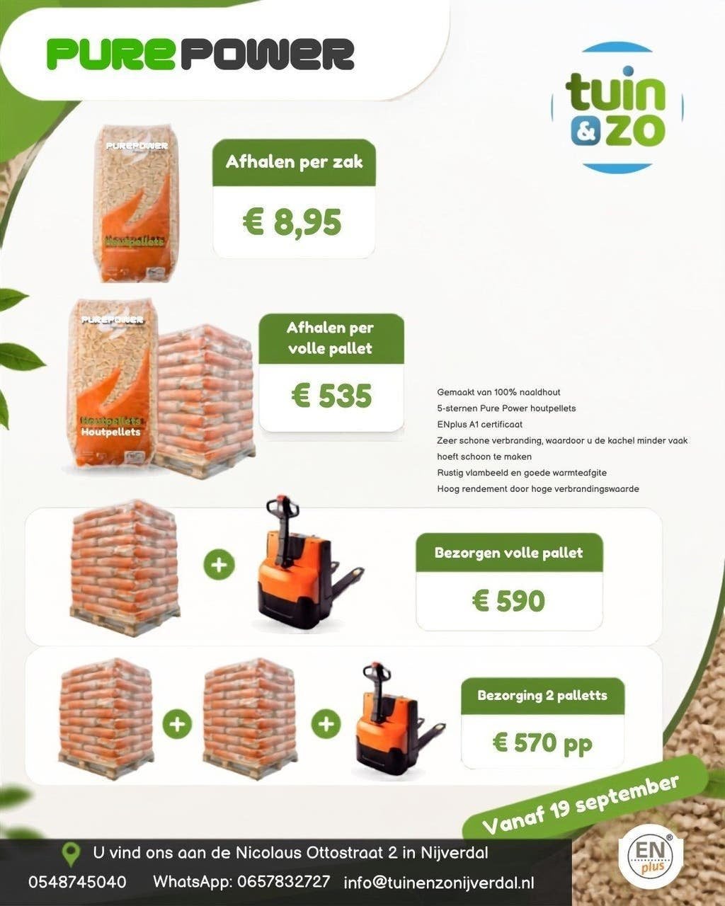 Houtpellets PurePower, 6 m³ of meer, Ophalen of Verzenden