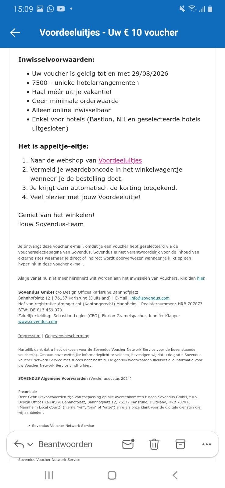 10,-  Kortingscode VOORDEELUITJES (2 maal), Eén persoon, Kortingsbon