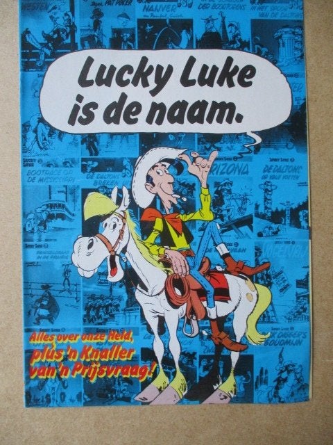 adv11089 robbedoes lucky luke reclame bijlage, Verzamelen, Ophalen, Overige figuren, Gebruikt, Beeldje of Figuurtje