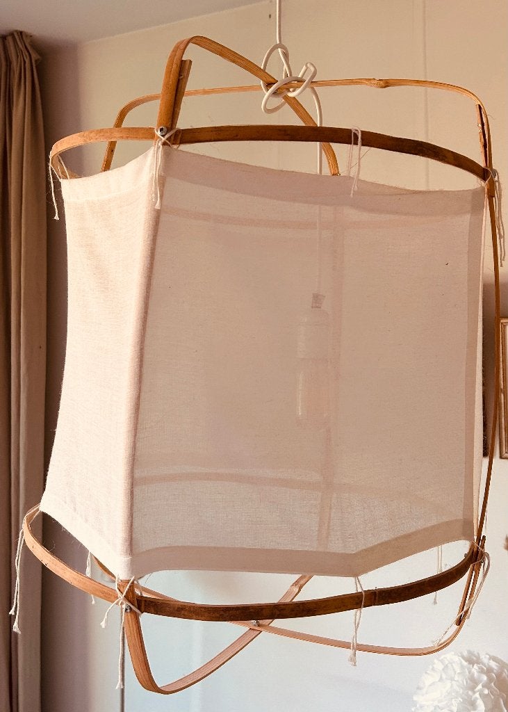 Linnen bamboe hanglamp, Ophalen, Zomers, Natuurlijk materiaal, Nieuw