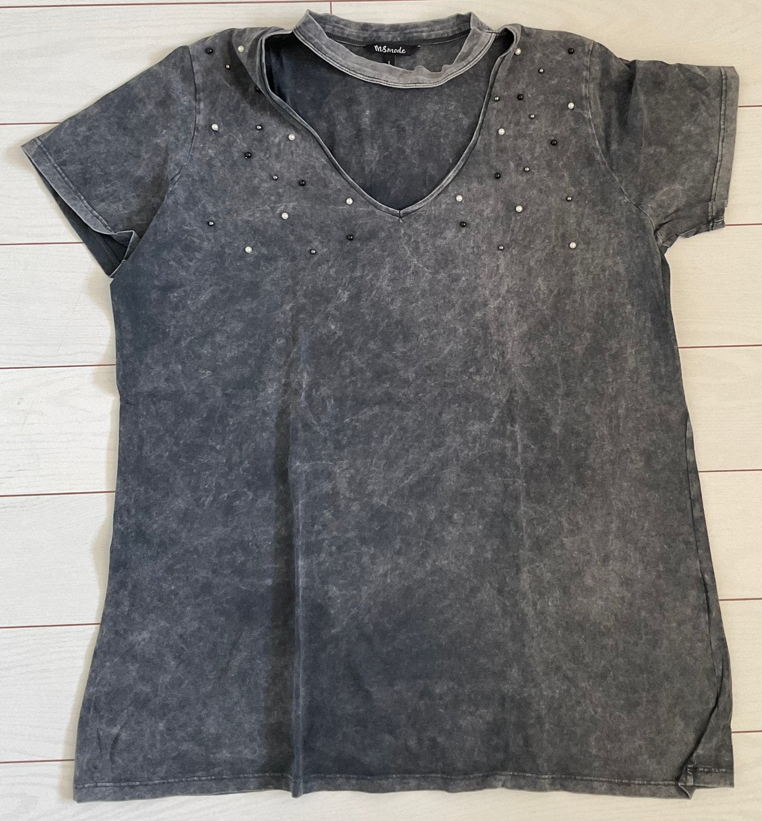 MS Mode shirt maat L met korte mouw en parels, Maat 42/44 (L), Ophalen of Verzenden, Zo goed als nieuw, Korte mouw