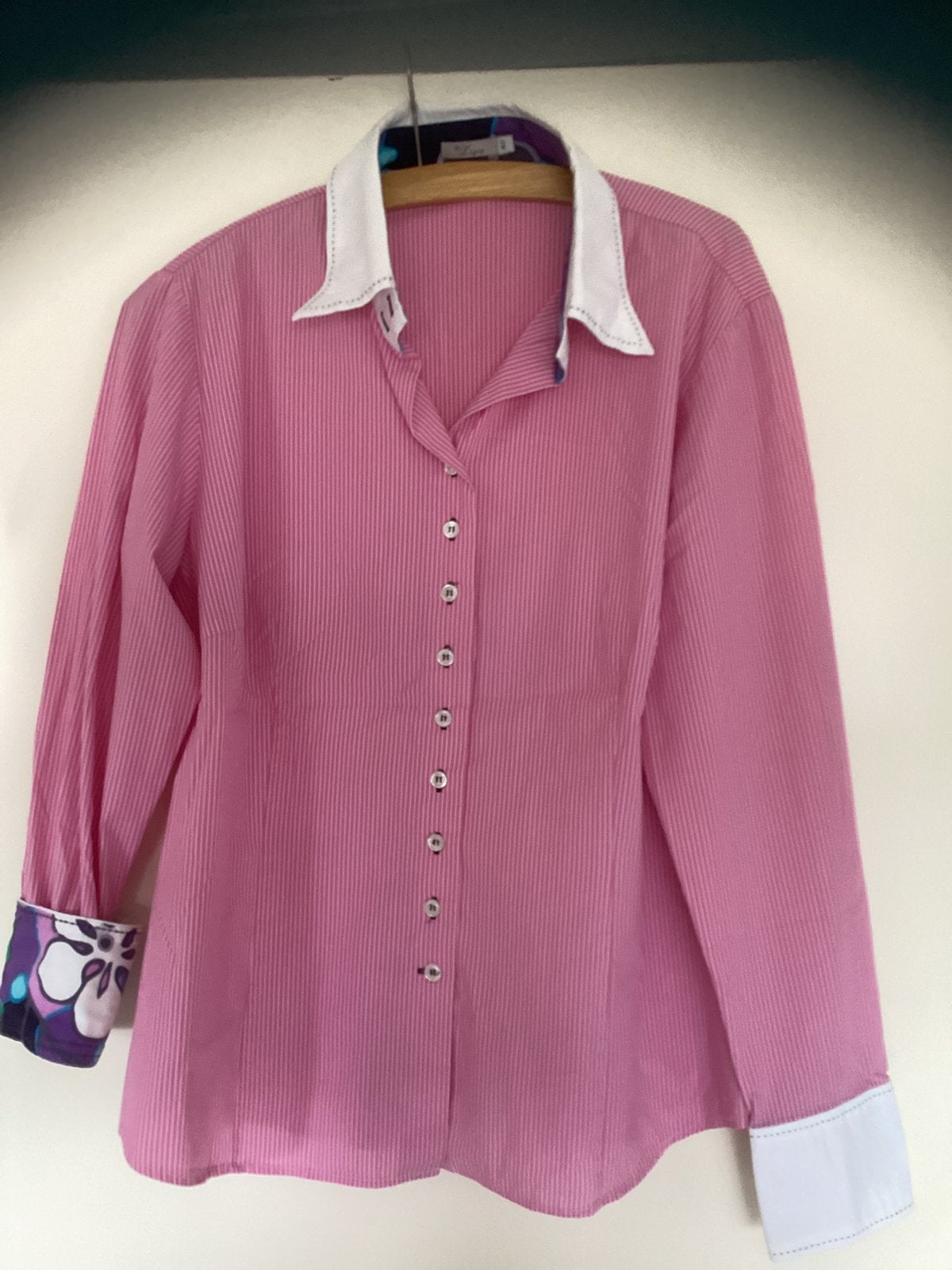 La Ligna blouse mt 42, roze wit gestreept, Katoen, Kleding | Dames, Ophalen of Verzenden, Zo goed als nieuw, Maat 42/44 (L), Roze